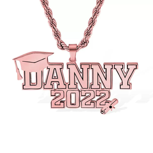 Personalized Class of 2023 Graduation Necklace with Name, Stainless Steel Bachelor Cap Name Necklace, Graduation Gift for Boy/Girl/Friend/Student