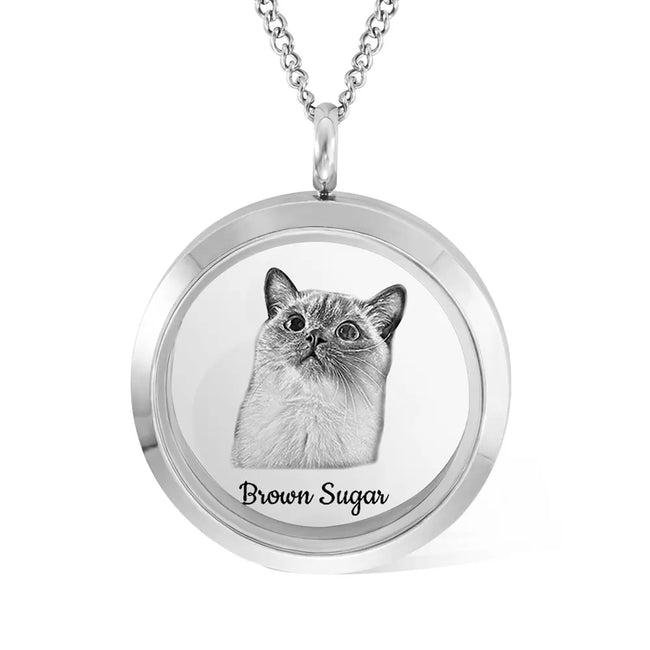 Custom Pet Fur Locket Necklace with Photo & Name
