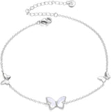 Sterling Silver Created Pearl Butterfly Jewelry Anklets for Women Birthday Gift 9"+1.5" Inches