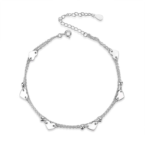 Heart Charm Bracelet Sterling Silver Anklet Chain Bracelet Beach Foot Jewelry for Women Little Girls