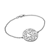 925 Sterling Silver PersonalizedCircle Monogram Bracelet Length Adjustable 6”-7.5”