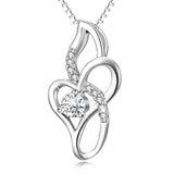 925 Sterling Silver Love Heart Leaf Crystal Good Luck Pendant Necklace