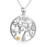 925 Sterling Silver Shiny Birthstones Tree Love Heart Round Pendant Necklace