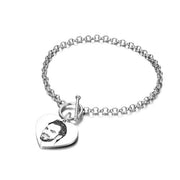 925 Sterling Silver Personalized Heart Engraved Photo Bracelet