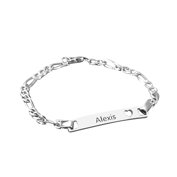 Copper/925 Sterling Silver Personalized  Bar Engraved Bracelet with Heart Adjustable 6”-7.5”