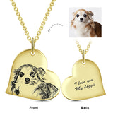 14K Gold Love Heart Personalized Engraved Photos Necklace Adjustable 16”-20”