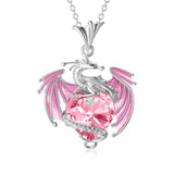 Birthstone Crystal Dragon Necklace in Sterling Silver