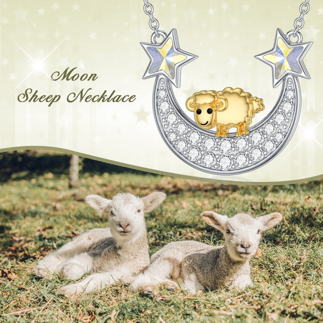 Zodiac Necklace Goat Sterling Silver Goat Moon Pendant Necklace for Women Goat Moon Jewelry Christmas Jewelry Birthday Gift for Women Moon Star Necklace with White Zircon