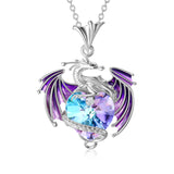Birthstone Crystal Dragon Necklace in Sterling Silver