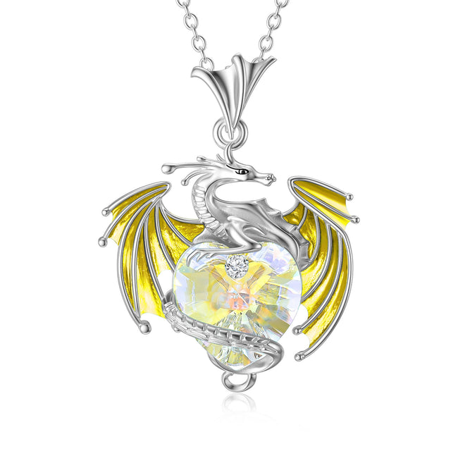 Birthstone Crystal Dragon Necklace in Sterling Silver