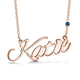 Personalized Name Necklace, 925 Sterling Silver Nameplate Necklace with CZ Birthstone Custom Necklace for Women Girls