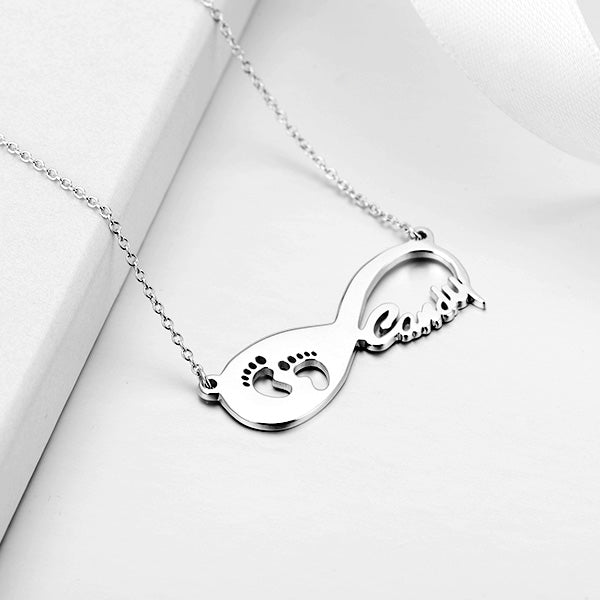 Footprint Infinity Name Necklace-Silver/14K Gold