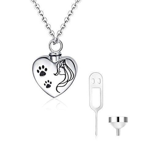 Dog Cat Paw Urn Necklaces for Ashes Cremation Jewelry Always in My Heart Sterling Silver Heart Pendant Necklace Memorial Keepsake Gifts