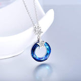 Blue Circle Crystal Necklace 925 Sterling Silver Chain, Multi Color Round Simple Pendants with Crystals Fine Jewelry Gift for Women Girls Teens