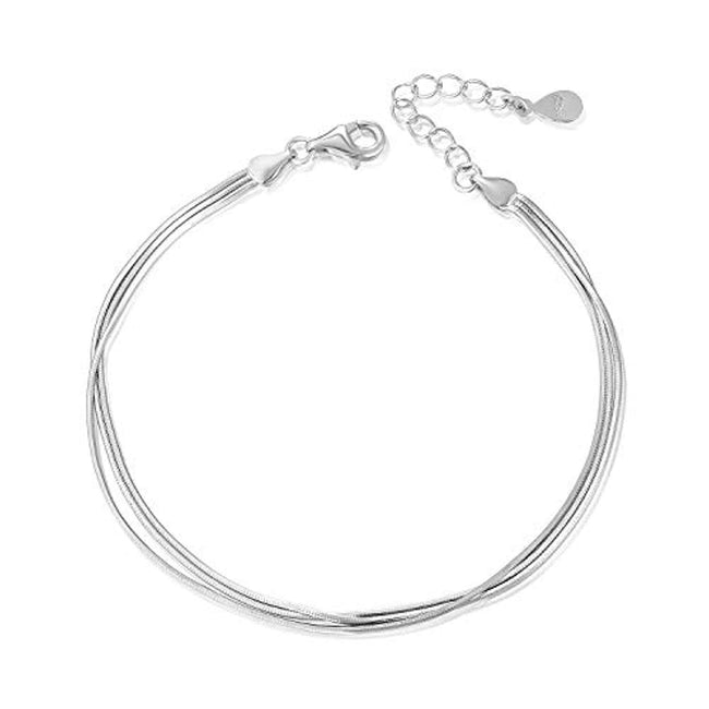 Adjustable Simple Bracelets Sterling Silver Snake Chain Layered Bracelet