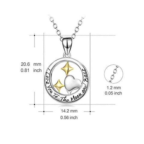I Love You to The Moon and Back Sterling Silver Heart and Star Pendant Necklace