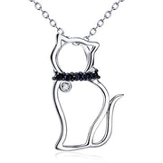 925 Sterling Silver Sweet Black Cat Women Pendant Necklace 18"