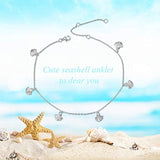 Boho Beach Starfish Seashell Ankle Heart Charm Bracelet Sterling Silver Anklet Chain Bracelet