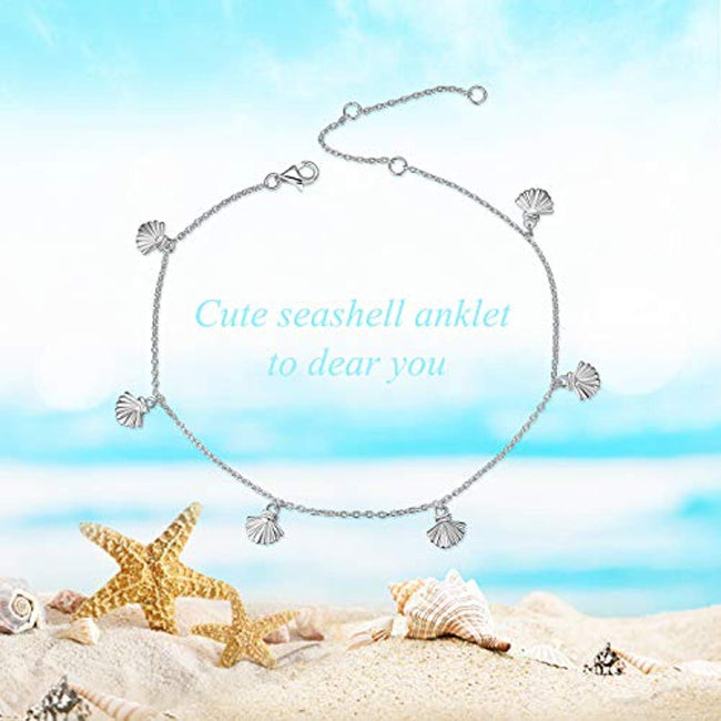 Boho Beach Starfish Seashell Ankle Heart Charm Bracelet Sterling Silver Anklet Chain Bracelet