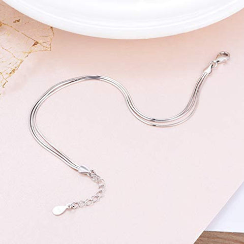 Adjustable Simple Bracelets Sterling Silver Snake Chain Layered Bracelet