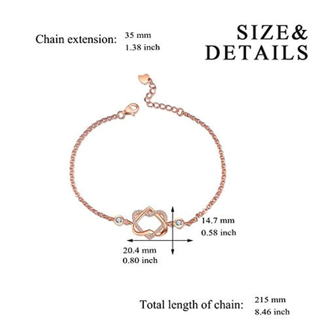 Rose Gold Plated Sterling Silver Infinity Love Heart Bracelet with Cubic Zircon