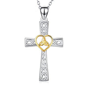 Religious Jewelry 925 Sterling Silver Two-Tone Eternal Love Heart Celtic Knot Cross Pendant Necklace