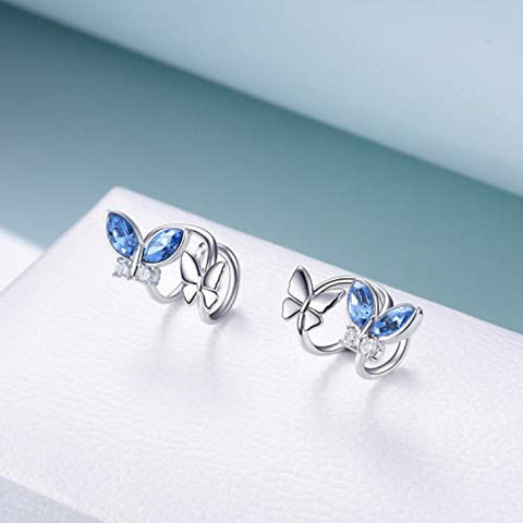 Sterling Silver Cuff Earrings Series with Crystal for Women Girls