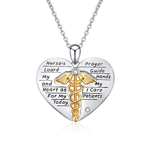 Nurse Gifts Caduceus Angel Nursing Themed Pendant Sterling Silver Necklace