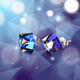 Hypoallergenic Sterling Silver Cube Stud Earrings with Blue Aurora Crystals from Crystal Valentines Day Gifts