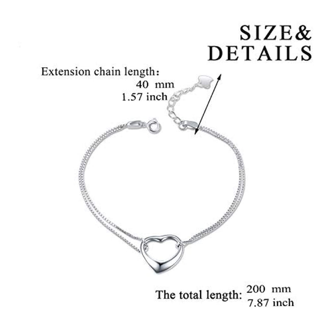 Ankle Heart Charm Bracelet Sterling Silver Anklet Chain Bracelet Beach Foot Jewelry for Women
