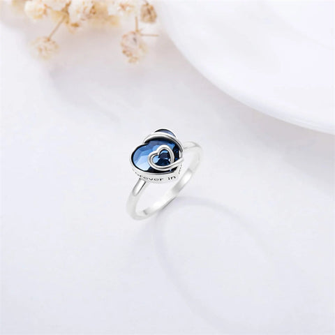 Crystal Heart Cremation Urn Ring Holds Loved Ones Ashes Always in My Heart Sterling Silver Urn Ring for Ashes for Women