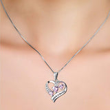 Engraved Love You More Sterling Silver Pink Jewelry Crystal Eternity Heart 18" Necklace (Pink Heart)