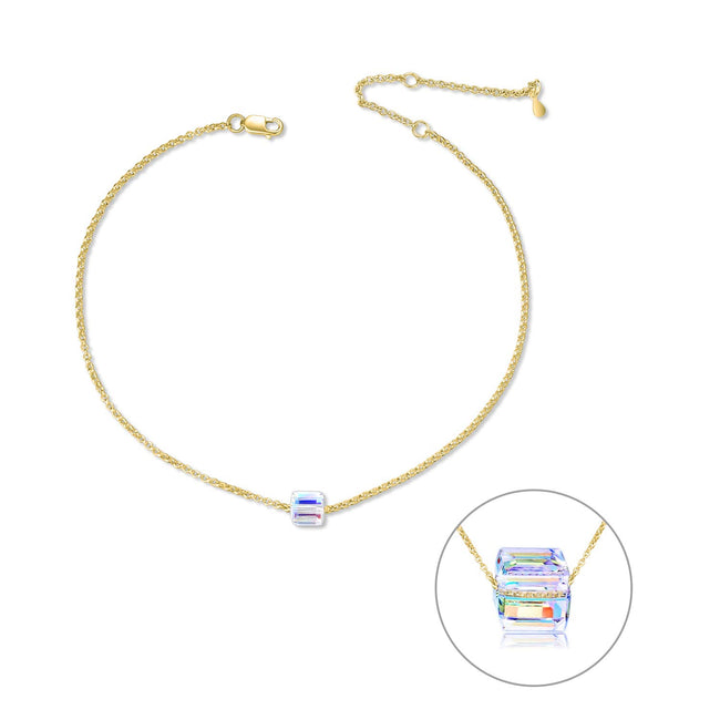 Adjustable 11” 925 Sterling Silver Anklet Bracelet with Crystal