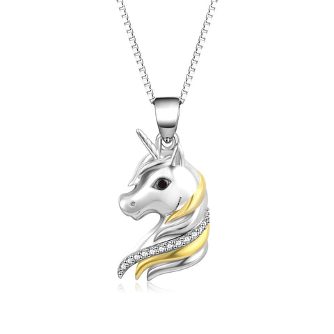 Sterling Silver Unicorn Two-Tone Pendant Necklace for Women Or Girls