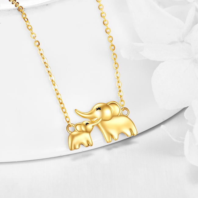 14k Yellow Gold Elephant Necklace Gifts Mothers Day Jewelry