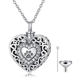 925 Sterling Silver Pawprint  Heart Urn Necklaces Cremation Jewelry for Ashes Pet Ashes Necklace