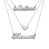 Melissa❤Thomas - Three Layers Copper/925 Sterling Silver Personalized Adjustable 16”-20” Heart Necklace-White Gold Plated