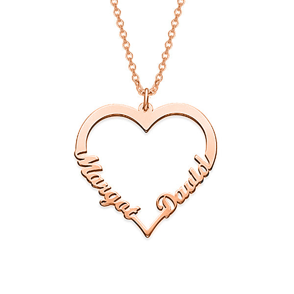 Copper/925 Sterling Silver Personalized Classic Heart  Name Necklace with Two Names-Adjustable 16”-20”