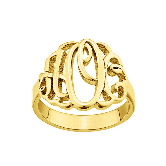 Copper/925 Sterling Silver Personalized Script Style Thick Monogram Ring