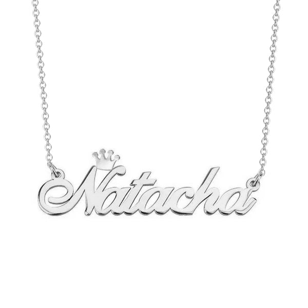 Natacha - 925 Sterling Silver/10K/14K/18K Personalized Name Necklace with Crown Adjustable 18”-20”