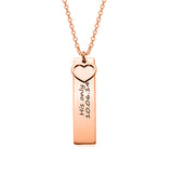 Copper/925 Sterling Silver Personalized Bar Engraved With A Heart Necklace Adjustable 16”-20”