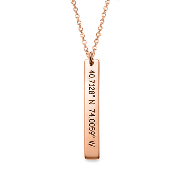 Copper/925 Sterling Silver Personalized Vertical Coordinates Bar Necklace  Adjustable 16”-20”