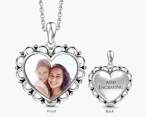 Engravable Heart Photo Locket With Chain
