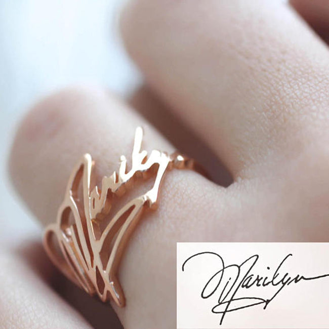 Copper/925 Sterling Silver Personalized  Memorial Signature Name Ring