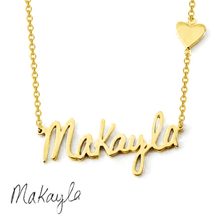 Makayla - 925 Sterling Silver Adjustable Chain Signature Necklace with Heart Charm
