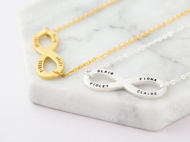 Infinity Necklace With 4 Names-Plated Yellow Gold