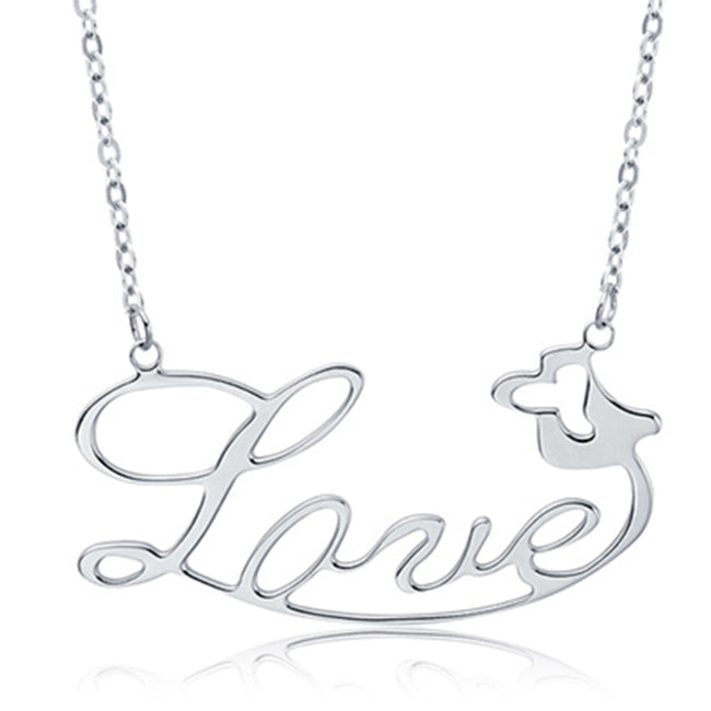925 Sterling Silver Personalized Classic Name or Text Necklace with Rose Adjustable 16”-20”
