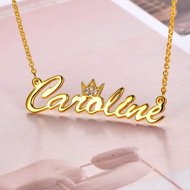 Crown Name Necklace with Crystal Stones Valentine's Day Necklace Jewelry 925 Sterling Silver
