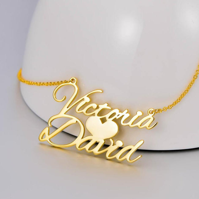 Victoria❤David - Sweet Love Copper/925 Sterling Silver/10K/14K/18K Personalized Name Necklace Adjustable 18”-20”