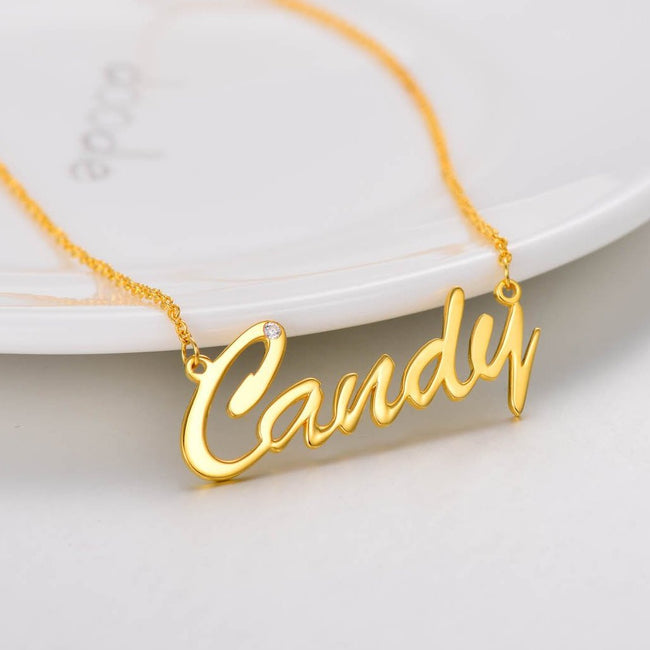 Candy - Shining Diamond -Copper/925 Sterling Silver Personalized Name Necklace Adjustable 16”-20”